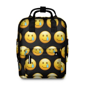 Женский рюкзак 3D с принтом New Emoji в Тюмени, 100% полиэстер | лямки с регулируемой длиной, сверху ручки, чтобы рюкзак нести как сумку. Основное отделение закрывается на молнию, как и внешний карман. Внутри два дополнительных кармана, один из которых закрывается на молнию. По бокам два дополнительных кармашка, куда поместится маленькая бутылочка
 | crying | emoji | smile | smiling face with tear | tear | плачущий | слеза | смайлик | улыбка | эмодзи