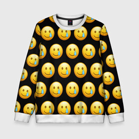 Детский свитшот 3D с принтом New Emoji в Тюмени, 100% полиэстер | свободная посадка, прямой крой, мягкая тканевая резинка на рукавах и понизу свитшота | crying | emoji | smile | smiling face with tear | tear | плачущий | слеза | смайлик | улыбка | эмодзи