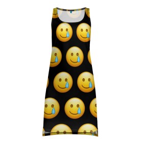 Платье-майка 3D с принтом New Emoji в Тюмени, 100% полиэстер | полуприлегающий силуэт, широкие бретели, круглый вырез горловины, удлиненный подол сзади. | crying | emoji | smile | smiling face with tear | tear | плачущий | слеза | смайлик | улыбка | эмодзи
