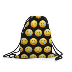 Рюкзак-мешок 3D с принтом New Emoji в Тюмени, 100% полиэстер | плотность ткани — 200 г/м2, размер — 35 х 45 см; лямки — толстые шнурки, застежка на шнуровке, без карманов и подкладки | crying | emoji | smile | smiling face with tear | tear | плачущий | слеза | смайлик | улыбка | эмодзи