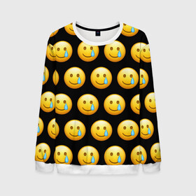 Мужской свитшот 3D с принтом New Emoji в Тюмени, 100% полиэстер с мягким внутренним слоем | круглый вырез горловины, мягкая резинка на манжетах и поясе, свободная посадка по фигуре | crying | emoji | smile | smiling face with tear | tear | плачущий | слеза | смайлик | улыбка | эмодзи