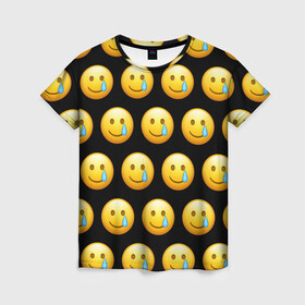 Женская футболка 3D с принтом New Emoji в Тюмени, 100% полиэфир ( синтетическое хлопкоподобное полотно) | прямой крой, круглый вырез горловины, длина до линии бедер | crying | emoji | smile | smiling face with tear | tear | плачущий | слеза | смайлик | улыбка | эмодзи