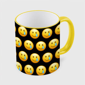Кружка с полной запечаткой с принтом New Emoji в Тюмени, керамика | ёмкость 330 мл | Тематика изображения на принте: crying | emoji | smile | smiling face with tear | tear | плачущий | слеза | смайлик | улыбка | эмодзи