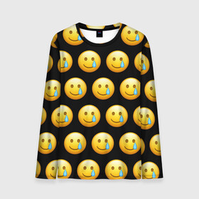 Мужской лонгслив 3D с принтом New Emoji в Тюмени, 100% полиэстер | длинные рукава, круглый вырез горловины, полуприлегающий силуэт | crying | emoji | smile | smiling face with tear | tear | плачущий | слеза | смайлик | улыбка | эмодзи