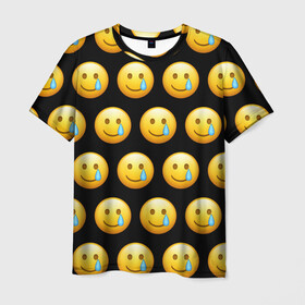 Мужская футболка 3D с принтом New Emoji в Тюмени, 100% полиэфир | прямой крой, круглый вырез горловины, длина до линии бедер | crying | emoji | smile | smiling face with tear | tear | плачущий | слеза | смайлик | улыбка | эмодзи