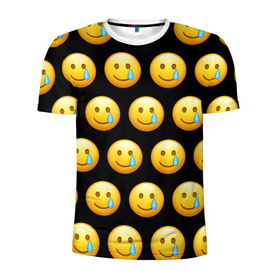 Мужская футболка 3D спортивная с принтом New Emoji в Тюмени, 100% полиэстер с улучшенными характеристиками | приталенный силуэт, круглая горловина, широкие плечи, сужается к линии бедра | Тематика изображения на принте: crying | emoji | smile | smiling face with tear | tear | плачущий | слеза | смайлик | улыбка | эмодзи