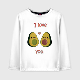 Детский лонгслив хлопок с принтом AVOCADO LOVE в Тюмени, 100% хлопок | круглый вырез горловины, полуприлегающий силуэт, длина до линии бедер | Тематика изображения на принте: avokado | авокадо