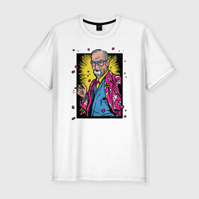 Мужская футболка хлопок Slim с принтом Зигмунд Фрейд в Тюмени, 92% хлопок, 8% лайкра | приталенный силуэт, круглый вырез ворота, длина до линии бедра, короткий рукав | freud | sigmund | зигмунд | психолог | психология | фрейд