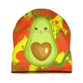 Шапка 3D с принтом авокадо в Тюмени, 100% полиэстер | универсальный размер, печать по всей поверхности изделия | Тематика изображения на принте: avocado | cat | cats | funny | авокадо | зеленый авокадо | кот