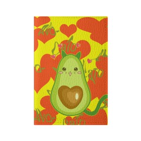 Обложка для паспорта матовая кожа с принтом авокадо в Тюмени, натуральная матовая кожа | размер 19,3 х 13,7 см; прозрачные пластиковые крепления | Тематика изображения на принте: avocado | cat | cats | funny | авокадо | зеленый авокадо | кот