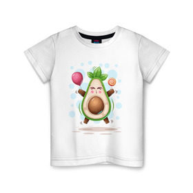 Детская футболка хлопок с принтом АВОКАДО в Тюмени, 100% хлопок | круглый вырез горловины, полуприлегающий силуэт, длина до линии бедер | Тематика изображения на принте: avocado | character | cute pictures | exotic | fruit | nut | vegan | vegetables | vegetarian | авокадо | веган | вегетарианец | милые картинки | овощи | орех | персонаж | фрукты | экзотика