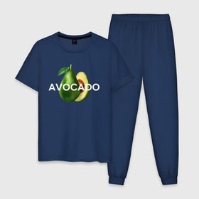 Мужская пижама хлопок с принтом АВОКАДО в Тюмени, 100% хлопок | брюки и футболка прямого кроя, без карманов, на брюках мягкая резинка на поясе и по низу штанин
 | Тематика изображения на принте: avocado | character | cute pictures | exotic | fruit | nut | vegan | vegetables | vegetarian | авокадо | веган | вегетарианец | милые картинки | овощи | орех | персонаж | фрукты | экзотика