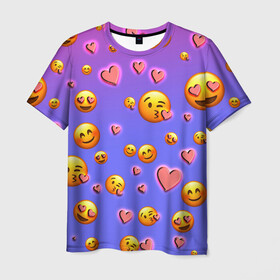 Мужская футболка 3D с принтом Очень много эмодзи в Тюмени, 100% полиэфир | прямой крой, круглый вырез горловины, длина до линии бедер | сердца | смайл | смайлик | эмодзи