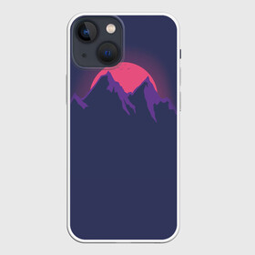 Чехол для iPhone 13 mini с принтом Mountain sunset в Тюмени,  |  | mountain | sunset. purple. фиолетовый | vector | арт | вектор | горы | закат | принт | природа