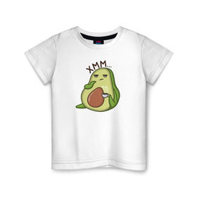 Детская футболка хлопок с принтом Авокадо в Тюмени, 100% хлопок | круглый вырез горловины, полуприлегающий силуэт, длина до линии бедер | Тематика изображения на принте: авокадо | веган | еда блогеров | мемы | минимализм | прикольные картинки | прикольные надписи | растение | смешное авокадо | фрукт