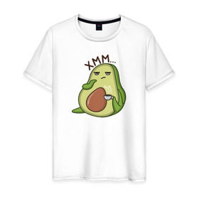 Мужская футболка хлопок с принтом Авокадо в Тюмени, 100% хлопок | прямой крой, круглый вырез горловины, длина до линии бедер, слегка спущенное плечо. | Тематика изображения на принте: авокадо | веган | еда блогеров | мемы | минимализм | прикольные картинки | прикольные надписи | растение | смешное авокадо | фрукт