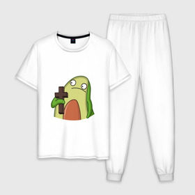Мужская пижама хлопок с принтом Авокадо в Тюмени, 100% хлопок | брюки и футболка прямого кроя, без карманов, на брюках мягкая резинка на поясе и по низу штанин
 | авокадо | крест | прикольное авокадо | прикольные картинки | фрукт