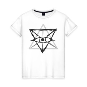 Женская футболка хлопок с принтом OKO II в Тюмени, 100% хлопок | прямой крой, круглый вырез горловины, длина до линии бедер, слегка спущенное плечо | глаз | око | пирамида | треугольник