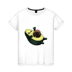 Женская футболка хлопок с принтом Авокадо в Тюмени, 100% хлопок | прямой крой, круглый вырез горловины, длина до линии бедер, слегка спущенное плечо | авокадо | веган | еда блогеров | мемы | минимализм | прикольные картинки | прикольные надписи | растение | смешное авокадо | фрукт