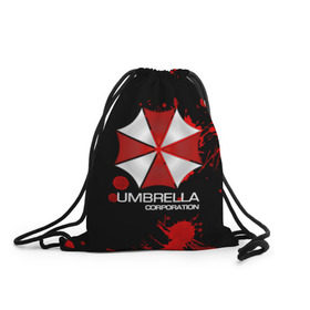 Рюкзак-мешок 3D с принтом UMBRELLA CORP в Тюмени, 100% полиэстер | плотность ткани — 200 г/м2, размер — 35 х 45 см; лямки — толстые шнурки, застежка на шнуровке, без карманов и подкладки | Тематика изображения на принте: biohazard | biohazard 7 | crocodile | fang | game | hand | monster | new umbrella | resident evil | resident evil 7 | umbrella | umbrella corp | umbrella corporation | zombie | обитель