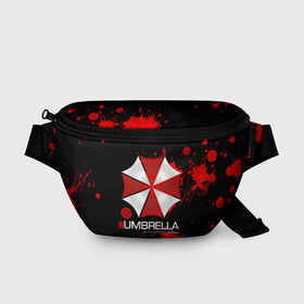 Поясная сумка 3D с принтом UMBRELLA CORP в Тюмени, 100% полиэстер | плотная ткань, ремень с регулируемой длиной, внутри несколько карманов для мелочей, основное отделение и карман с обратной стороны сумки застегиваются на молнию | biohazard | biohazard 7 | crocodile | fang | game | hand | monster | new umbrella | resident evil | resident evil 7 | umbrella | umbrella corp | umbrella corporation | zombie | обитель