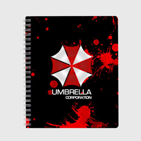 Тетрадь с принтом UMBRELLA CORP в Тюмени, 100% бумага | 48 листов, плотность листов — 60 г/м2, плотность картонной обложки — 250 г/м2. Листы скреплены сбоку удобной пружинной спиралью. Уголки страниц и обложки скругленные. Цвет линий — светло-серый
 | biohazard | biohazard 7 | crocodile | fang | game | hand | monster | new umbrella | resident evil | resident evil 7 | umbrella | umbrella corp | umbrella corporation | zombie | обитель