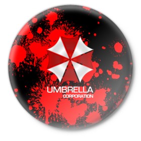 Значок с принтом UMBRELLA CORP в Тюмени,  металл | круглая форма, металлическая застежка в виде булавки | biohazard | biohazard 7 | crocodile | fang | game | hand | monster | new umbrella | resident evil | resident evil 7 | umbrella | umbrella corp | umbrella corporation | zombie | обитель