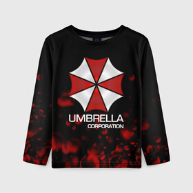 Детский лонгслив 3D с принтом UMBRELLA CORP в Тюмени, 100% полиэстер | длинные рукава, круглый вырез горловины, полуприлегающий силуэт
 | biohazard | biohazard 7 | crocodile | fang | game | hand | monster | new umbrella | resident evil | resident evil 7 | umbrella | umbrella corp | umbrella corporation | zombie | обитель