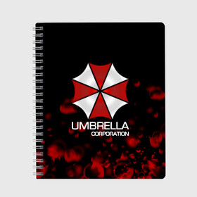 Тетрадь с принтом UMBRELLA CORP в Тюмени, 100% бумага | 48 листов, плотность листов — 60 г/м2, плотность картонной обложки — 250 г/м2. Листы скреплены сбоку удобной пружинной спиралью. Уголки страниц и обложки скругленные. Цвет линий — светло-серый
 | biohazard | biohazard 7 | crocodile | fang | game | hand | monster | new umbrella | resident evil | resident evil 7 | umbrella | umbrella corp | umbrella corporation | zombie | обитель