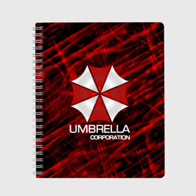 Тетрадь с принтом UMBRELLA CORP в Тюмени, 100% бумага | 48 листов, плотность листов — 60 г/м2, плотность картонной обложки — 250 г/м2. Листы скреплены сбоку удобной пружинной спиралью. Уголки страниц и обложки скругленные. Цвет линий — светло-серый
 | biohazard | biohazard 7 | crocodile | fang | game | hand | monster | new umbrella | resident evil | resident evil 7 | umbrella | umbrella corp | umbrella corporation | zombie | обитель