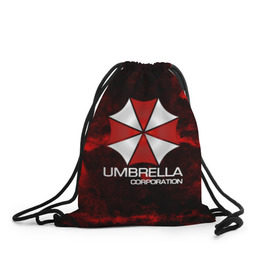 Рюкзак-мешок 3D с принтом UMBRELLA CORP в Тюмени, 100% полиэстер | плотность ткани — 200 г/м2, размер — 35 х 45 см; лямки — толстые шнурки, застежка на шнуровке, без карманов и подкладки | biohazard | biohazard 7 | crocodile | fang | game | hand | monster | new umbrella | resident evil | resident evil 7 | umbrella | umbrella corp | umbrella corporation | zombie | обитель