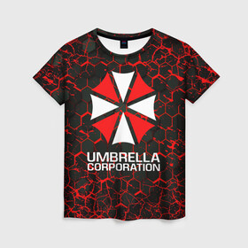 Женская футболка 3D с принтом UMBRELLA CORPORATION. в Тюмени, 100% полиэфир ( синтетическое хлопкоподобное полотно) | прямой крой, круглый вырез горловины, длина до линии бедер | corp | corporation | resident evil | umbrella | umbrella corporation | зомби апокалипсис | зонт | игра