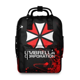 Женский рюкзак 3D с принтом UMBRELLA CORPORATION. в Тюмени, 100% полиэстер | лямки с регулируемой длиной, сверху ручки, чтобы рюкзак нести как сумку. Основное отделение закрывается на молнию, как и внешний карман. Внутри два дополнительных кармана, один из которых закрывается на молнию. По бокам два дополнительных кармашка, куда поместится маленькая бутылочка
 | corp | corporation | resident evil | umbrella | umbrella corporation | зомби апокалипсис | зонт | игра