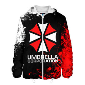 Мужская куртка 3D с принтом UMBRELLA CORPORATION. в Тюмени, ткань верха — 100% полиэстер, подклад — флис | прямой крой, подол и капюшон оформлены резинкой с фиксаторами, два кармана без застежек по бокам, один большой потайной карман на груди. Карман на груди застегивается на липучку | corp | corporation | resident evil | umbrella | umbrella corporation | зомби апокалипсис | зонт | игра