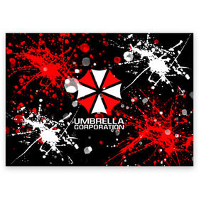 Поздравительная открытка с принтом UMBRELLA CORPORATION. в Тюмени, 100% бумага | плотность бумаги 280 г/м2, матовая, на обратной стороне линовка и место для марки
 | corp | corporation | resident evil | umbrella | umbrella corporation | зомби апокалипсис | зонт | игра