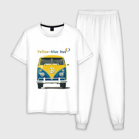 Мужская пижама хлопок с принтом Я люблю вас (Yellow-blue bus) в Тюмени, 100% хлопок | брюки и футболка прямого кроя, без карманов, на брюках мягкая резинка на поясе и по низу штанин
 | 14 февраля | bus | camper | i love you | love you | volkswagen | vw | автобус | автомобилисту | английский | бейсболка | бутылка | валентинов день | водителю | день влюбленных | день святого валент | кепка | кружка | люблю