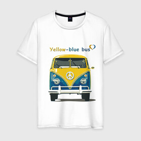 Мужская футболка хлопок с принтом Я люблю вас (Yellow-blue bus) в Тюмени, 100% хлопок | прямой крой, круглый вырез горловины, длина до линии бедер, слегка спущенное плечо. | 14 февраля | bus | camper | i love you | love you | volkswagen | vw | автобус | автомобилисту | английский | бейсболка | бутылка | валентинов день | водителю | день влюбленных | день святого валент | кепка | кружка | люблю
