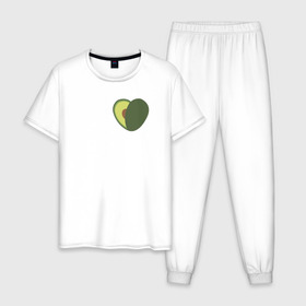 Мужская пижама хлопок с принтом Avocado Heart в Тюмени, 100% хлопок | брюки и футболка прямого кроя, без карманов, на брюках мягкая резинка на поясе и по низу штанин
 | avocado | vegan | vegetarian | авокадо | веган | вегетарианство