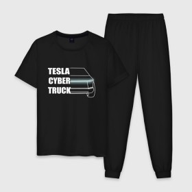 Мужская пижама хлопок с принтом Tesla Cybertruck в Тюмени, 100% хлопок | брюки и футболка прямого кроя, без карманов, на брюках мягкая резинка на поясе и по низу штанин
 | 
