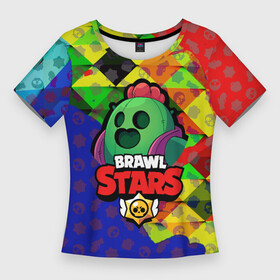 Женская футболка 3D Slim с принтом BRAWL STARS SPIKE в Тюмени,  |  | 8 bit | bibi | brawl stars | brock | bull | crow | dinomike | el primo | leon | mobile game | nita | poko | ricochet | stars | tara | бравл старс | ворон | леон | мобильные игры