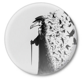 Значок с принтом Чумной доктор в Тюмени,  металл | круглая форма, металлическая застежка в виде булавки | lord | plague | болезнь | вороны | доктор | маска | птицы | чумной