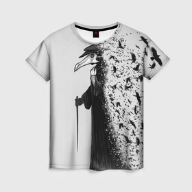 Женская футболка 3D с принтом Чумной доктор в Тюмени, 100% полиэфир ( синтетическое хлопкоподобное полотно) | прямой крой, круглый вырез горловины, длина до линии бедер | lord | plague | болезнь | вороны | доктор | маска | птицы | чумной