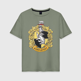 Женская футболка хлопок Oversize с принтом Coat of Hufflepuff в Тюмени, 100% хлопок | свободный крой, круглый ворот, спущенный рукав, длина до линии бедер
 | vdgerir | гарри поттер | гриффиндор | дамблдор | добби | слизерин | хогвартс