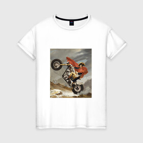 Женская футболка хлопок с принтом Байкер Наполеон в Тюмени, 100% хлопок | прямой крой, круглый вырез горловины, длина до линии бедер, слегка спущенное плечо | война | картина | мотоцикл | наполеон | подарок | стиль | стильно | хайп | харлей