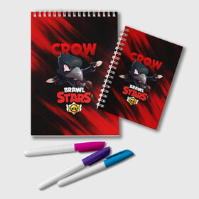 Блокнот с принтом BRAWL STARS CROW в Тюмени, 100% бумага | 48 листов, плотность листов — 60 г/м2, плотность картонной обложки — 250 г/м2. Листы скреплены удобной пружинной спиралью. Цвет линий — светло-серый
 | bibi | brawl stars | crow | el brown | leon | leon shark | max | sally leon | shark | stars | werewolf | акула | биби | ворон | леон | оборотень