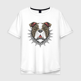 Мужская футболка хлопок Oversize с принтом Бульдог в Тюмени, 100% хлопок | свободный крой, круглый ворот, “спинка” длиннее передней части | бульдог | злая собака | злой пес | осторожно злая собака | ошейник | пес | псина | собака