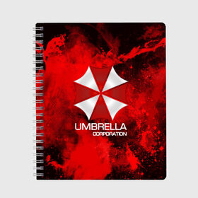 Тетрадь с принтом UMBRELLA CORP в Тюмени, 100% бумага | 48 листов, плотность листов — 60 г/м2, плотность картонной обложки — 250 г/м2. Листы скреплены сбоку удобной пружинной спиралью. Уголки страниц и обложки скругленные. Цвет линий — светло-серый
 | biohazard | biohazard 7 | crocodile | fang | game | hand | monster | new umbrella | resident evil | resident evil 7 | umbrella | umbrella corp | umbrella corporation | zombie | обитель