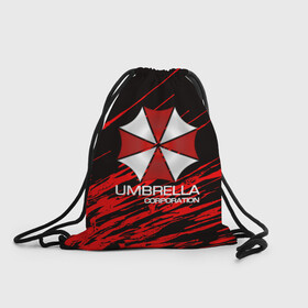 Рюкзак-мешок 3D с принтом UMBRELLA CORP в Тюмени, 100% полиэстер | плотность ткани — 200 г/м2, размер — 35 х 45 см; лямки — толстые шнурки, застежка на шнуровке, без карманов и подкладки | biohazard | biohazard 7 | crocodile | fang | game | hand | monster | new umbrella | resident evil | resident evil 7 | umbrella | umbrella corp | umbrella corporation | zombie | обитель