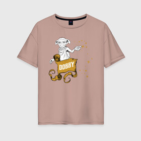 Женская футболка хлопок Oversize с принтом Dobby в Тюмени, 100% хлопок | свободный крой, круглый ворот, спущенный рукав, длина до линии бедер
 | vdgerir | гарри поттер | гриффиндор | дамблдор | добби | слизерин | хогвартс
