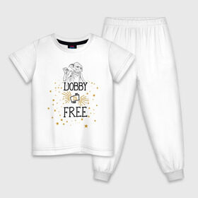 Детская пижама хлопок с принтом Dobby is free в Тюмени, 100% хлопок |  брюки и футболка прямого кроя, без карманов, на брюках мягкая резинка на поясе и по низу штанин
 | vdgerir | гарри поттер | гриффиндор | дамблдор | добби | слизерин | хогвартс